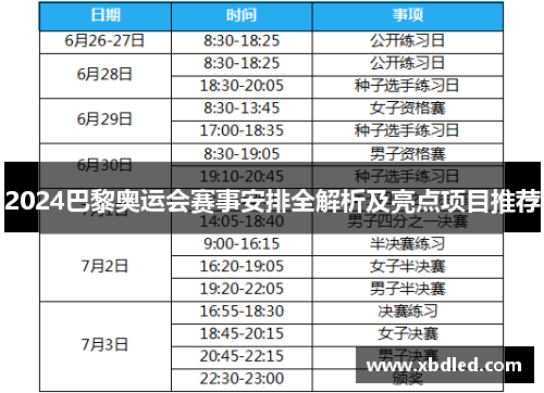 2024巴黎奥运会赛事安排全解析及亮点项目推荐